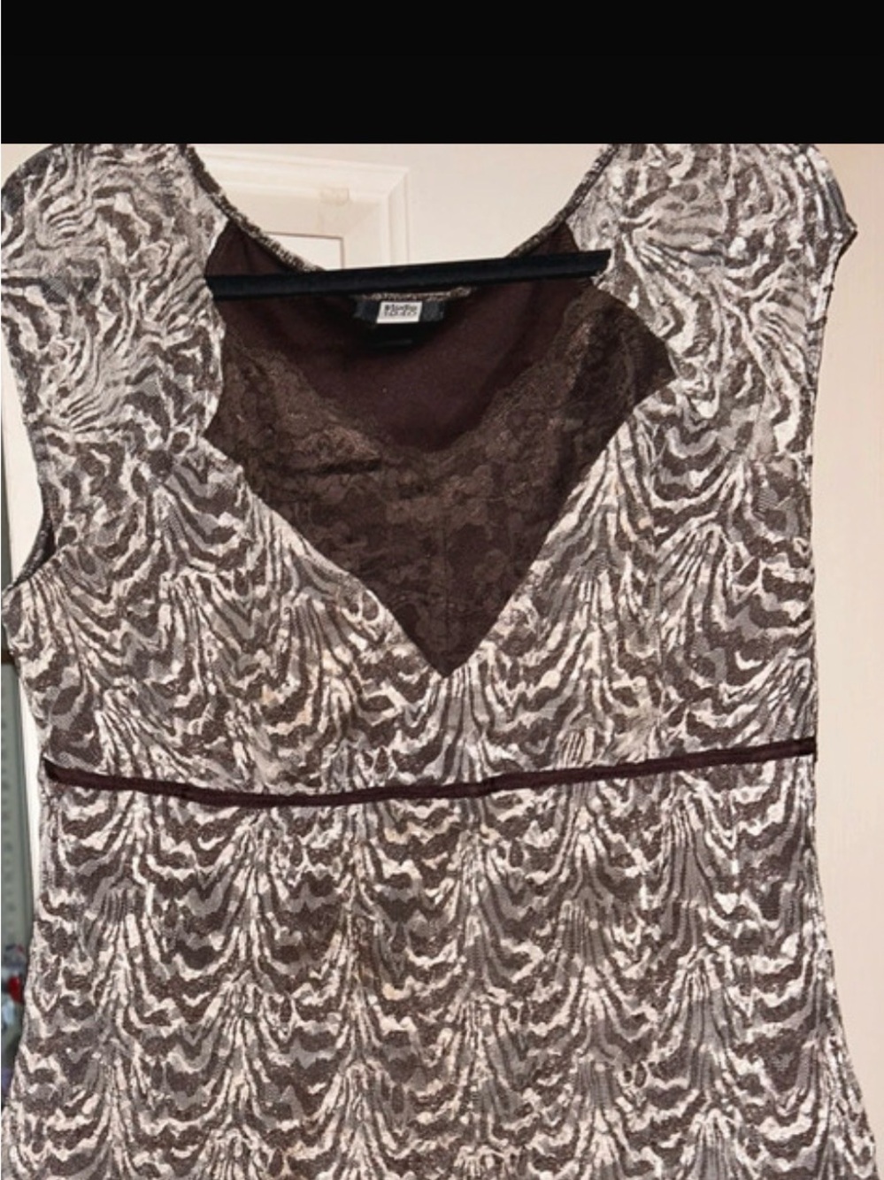 Rafaella Brown and Cream Lace-Trim V-Neck Tunic